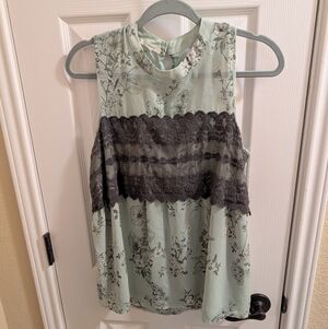 Maurices Mint Floral Blouse with Charcoal Lace